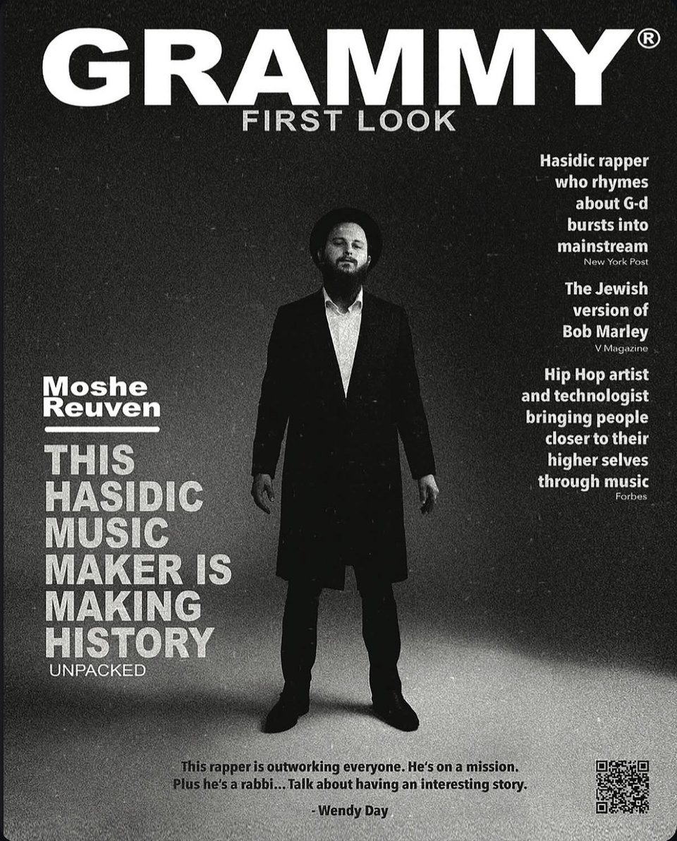 Cover featuring Moshe Reuven under the GRAMMY First Look masthead, headline: This Hasidic music maker is making history